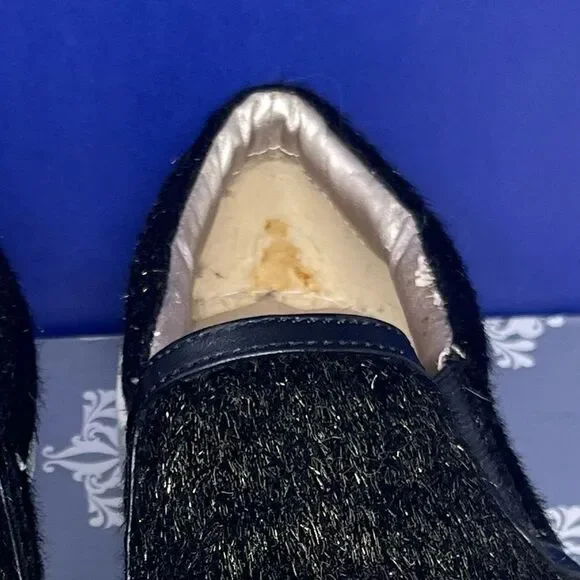 Luichiny Vay Kay Faux Fur Black & Gold Slip-on Loafers Black Trim White Sole 8.5 - Picture 12 of 13